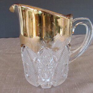 Antique EAPG Duncan Miller pitcher Sunshine clear gold trim 5" high